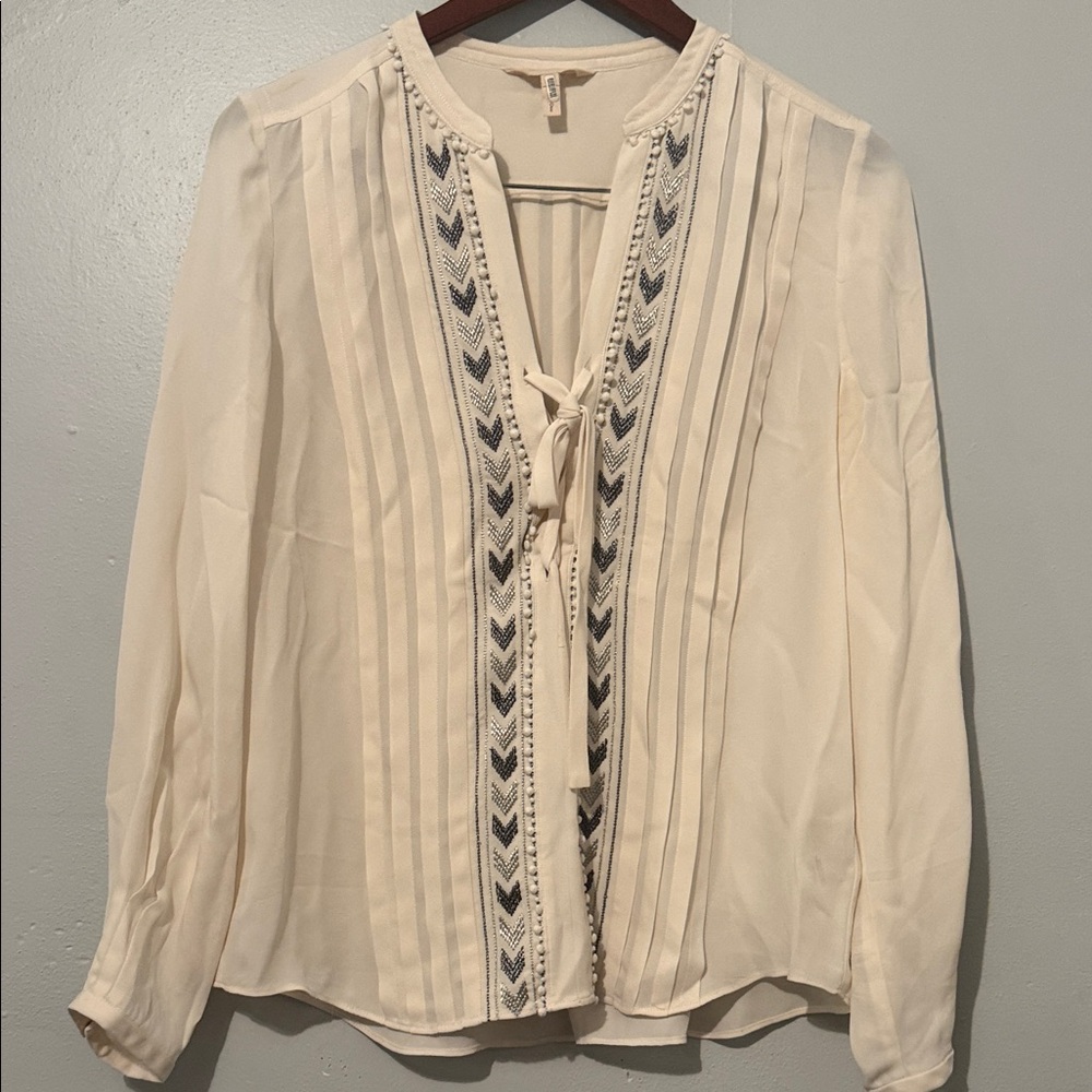 Rebecca Taylor Ivory Blouse with Navy Embroidery